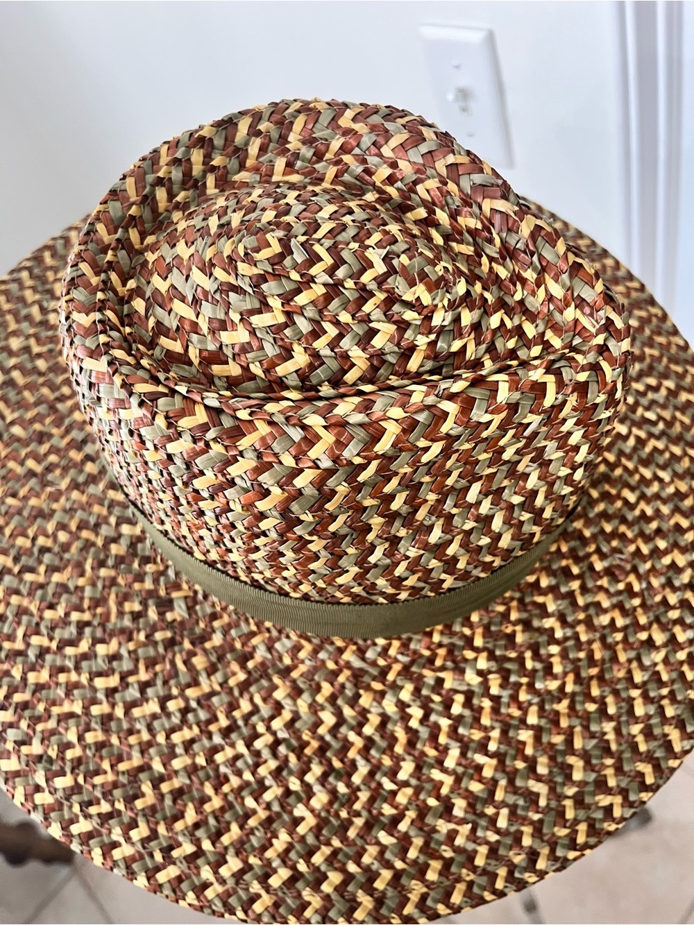 Brixton Multicolor Braided Straw Sun Hat with Olive Band Women’s S Beach Resort - Picture 2 of 6